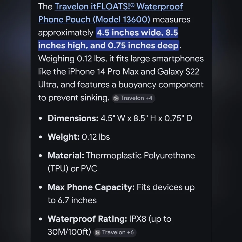 Travelon itFloats! Waterproof Phone Pouch, Blue